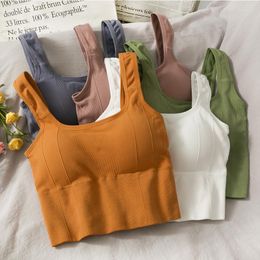 Women's Tanks Liba Sin Women Summer Ribbed Tank Tops With Inner Bra Scoop Neck Yoga Cami Crop Top Slim Fit Girls Sexy Outerwear