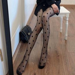 Women Socks Fashion Polka Dot Pantyhose Tights Sexy Black Seamless Summer Thin Stockings Elastic Mesh Nylon Transparent Tight Lingerie