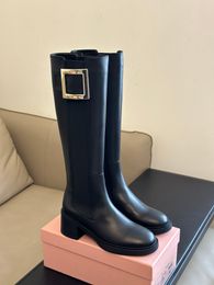 Calfskin Chelsea boots platform shoes simple and exquisite square buckle classic black fashion must-have items in autumn and winter