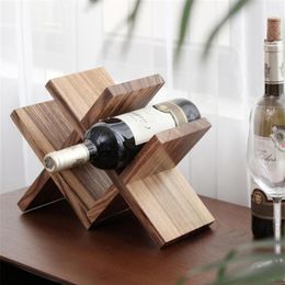 Tabletop Wine Racks Nordic Lattice Wood Storage Holder Decorative Wooden Bottle Rest Rack Bar Accessories Ornament Handicraft Furn201Y