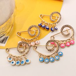 S3828 Fashion Jewellery Turkish Style Rhinestone Enamel Evil Eye Pendant Pin For Women Blue Eyes Clasp Brooch Pins