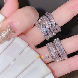 2021 New Sparkling Ins Luxury Jewelry 925 Sterling Silver Princess Cut White Topaz Diamond Gemstone Eternity Women Wedding Cross R255A