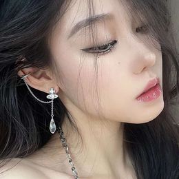 Stud Earrings Western Empress Dowager Silver Water Drops Long Sparkling Diamond Crystal Ear Studs Ear Clip Two Wear Style Fashion Earrings for Women jewelry213