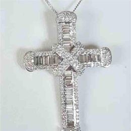 Handmade Long Cross pendant necklace 925 Sterling silver 5A zircon Cz Party wedding Cross Pendant for women men Hiphop Jewelry236v