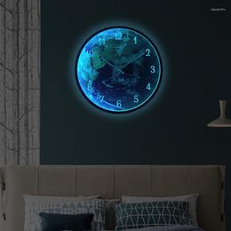 Wall Clocks LED Light And Sound Dual Control Clock Creative Luminous Earth Home Living Room Decorative Hanging
