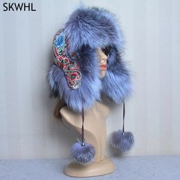 BeanieSkull Caps Winter Fur Hat for Women with Ear Real Russian Bomber Hats Bonnets Trapper Cap Camo Wholesale 230927