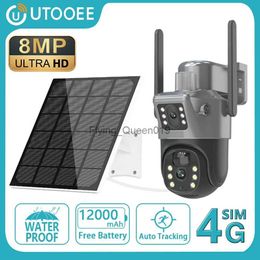 CCTV Lens UTOOEE 4K 8MP 4G Dual Lens PTZ Solar Camera Dual Screens PIR Human Tracking Outdoor WIFI Security CCTV Surveillance IP Camera YQ230928