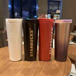 Drinkware Lid 16 OZ classic Starbucks designs Thermos vacuum Portable water Stainless steel cup of Travelling Cherry blossom car Co310b