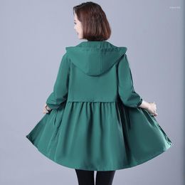 Women's Trench Coats Female Windbreaker (Lining) 2023 Spring Autumn Plus Size Jacket Loose Women Basic Mid-Long Casual Tops Hooded Outwear