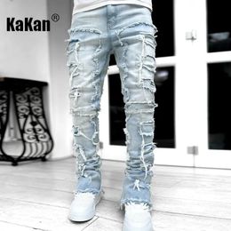 Mens Hoodies Sweatshirts Kakan European and American Heavyweight Streetwise Stretch Patch Jeans for Men High Street Straight Fit Long Jeans163001 230927