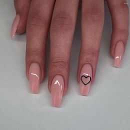 False Nails 24Pcs/box Middle Length Girls Ballerina Nude Pink Colour Design With Heart Pattern DIY Artificial Fake Nail Handmade