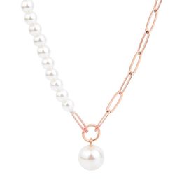 Chains Rose Gold Color Shell Bead Necklace Half-pearl And Half-chain Metal Lobster Buckle Adjustable Gifts High Quality For Women209T