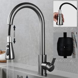 Kitchen Faucets Basin Faucet 304Stainless Steel Mixer water Cold 80 Cm Hoses Pull Out 360 Rotation Ceramic Core Surface Brush 230921