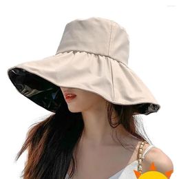 Wide Brim Hats Round Dome Vinyl Lining Sunscreen Fisherman Hat Women Ruffle Sun Fashion Lady Summer Sunshade Bucket