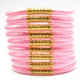 Bangle 9Pcs/Set Pink Glitter Filled Jelly Bangles Bracelet For Women Fashion Silicone Charm Lightweight Wrist Girls Gift