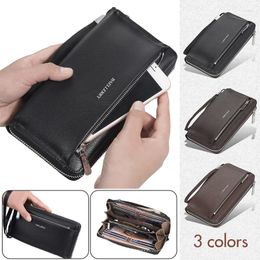 Wallets Faux Leather Clutch Bag Men Business Long Wallet Purse Zipper Card Phone Handbag Large Capacity