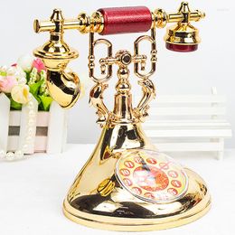 Table Clocks European-style Telephone Model Alarm Clock Creative Timekeeper Desktop Ornament For Home Room Bedside Decoration