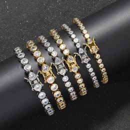 New Fashion Round Charm Tennis Bracelet Bangle Iced Out 5mm Width 7inch 8inch High Quality Brass Hip Hop Bling CZ Zircon Men'254f