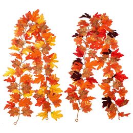 Faux Floral Greenery Artificial Maple Leaves Garland Red Autumn Hanging Decoration Fake Vine For Christmas Halloween Thanksgiving Party Fireplace 230928