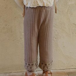 Trousers 2023 Autumn Korean Children's Girls' Fashionable Lace Stripe Wide Leg Pants Girls Clothing