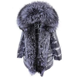 Piumino da donna Maomaokong Inverno Lusso Vera pelliccia di procione Collo Piumino da donna Caldo piumino con cappuccio Capispalla impermeabile Parka 230927