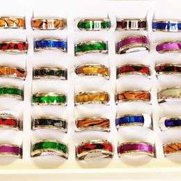 Wedding Rings Wholesale 25Pcs/Lot Fashion Colourful Shell Stainless Steel Ring Men And Women's Jewellery Anniversary Commemorative