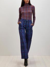 Women's Pants Plaid Cotton And Linen Fashion High Waist Nine-Point Breast Wrapping Suit