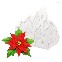 Baking Moulds Poinsettia Christmas Flower Silicone Cake Mold Sugarcraft Cupcake Fondant Decorating Tools