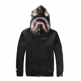 New A Bathing B Ape Men's Hoodies Autumn and Winter Men's shark camouflage sleeve hooded plush sweater jacket