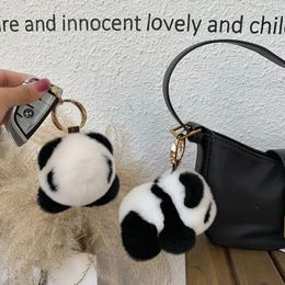 Plush Keychains 8*12CM Fluffy Little Panda Plush Stuffed Animal Keychain Lovely Brinquedos Peluche Backpack Pendant Ornament Girl Birthday Gift 230927