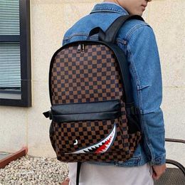 Trendy Backpack Men Fashion Lattice Travel Back Pack Large Capacity Versatile Leather Schoolbag Computer Bag 230708