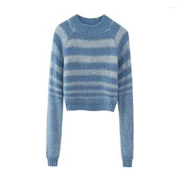 Women's Sweaters Striped Cropped For Women 2023 Blue Knitted Sweater Woman Long Sleeve Pullovers Autumn Jersey Jumper