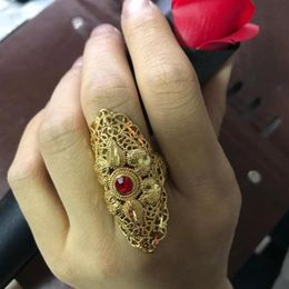 Cluster Rings Dubai Gold Colour Red Stone For Women Africa Ring Ethiopian Jewellery Arab India Nigeria Middle East Metal Wedding290m