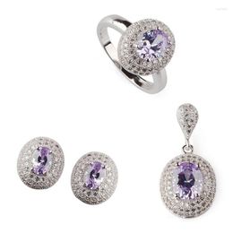 Necklace Earrings Set Fleure Esme Luxury Women Wedding For (ring/earring/pendant) Drop Light Purple Cubic Zirconia R3182set