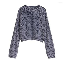 Women's Sweaters 2023 Women O-Neck Wash Effect Long Sleeve Knitted Top Autumn/Winter Fashion High Street Versatile Sweater