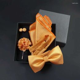 Handkerchiefs 2023 Gifts For Men Bowtie Pocket Square Paisley Houndstooth Bow Tie Handkerchief Hanky Cufflink Box Set Borboleta Gravata