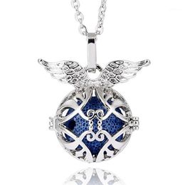 Pendant Necklaces 1PC Stainless Steel Tone Angel Caller Open Locket Essential Oil Diffuser Necklace Aroma With Lava Rock1272P
