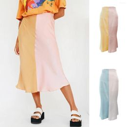 Skirts 2023 Summer Products Women's Fashion Skirt High Waist Zipper Satin Colour Matching Long