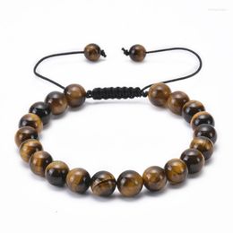 Charm Bracelets 10pcs 8mm Natural Lava Tiger Eye Stone Beads Bracelet Adjustable Braided Rope Bangles Men Women Yoga Healing Balance