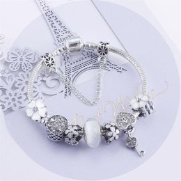 charm bracelet 925 silver snake chain heart charm bead pendant for gift with box DIY Jewellery Accessories258e