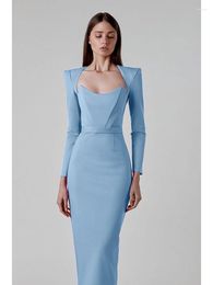 Casual Dresses Sexy Square Collar Long Sleeve High Waist Bandage Dress Women Pink Black Blue Bodycon Elegant Evening Club Party Dres