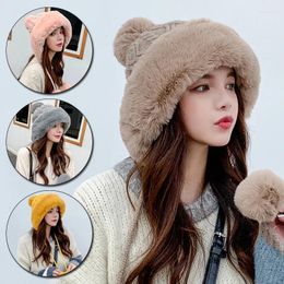 Hats Scarves Gloves Sets Winter Windproof Hat For Women Cashmere Knitted Beanies Thick Pullover Cap Sanmao Ball Cute Velvet