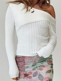 Women's Sweaters Women Sweater Fashion Elegant Chic Oblique Off Shoulder Long Sleeve Knit Pullovers Autumn Winter Jumpers Tops Streetwear