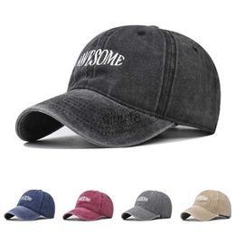 Ball Caps 5 Colours Embroidery "Awesone" Wash Vintage Baseball Cap Versatile Soft Top Cap Fashionable Sunscreen Hat for Men and Women x0928