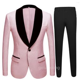 Men's Suits Black Velvet Shawl Collar Men Wedding Groom Formal Tuxedos Custome Homme Slim Fit Jacquard 2 Piece (Jacket Pant)