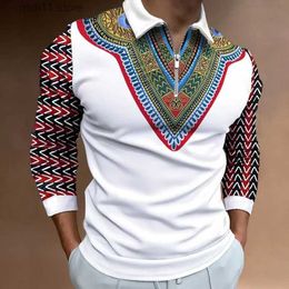Men's Polos Y2K Spring New Oversized Fashion Mens Patchwork White Polos Shirts Ethnic Print Long Sleeve Polo T Shirt For Men Playeras Hombre T230928