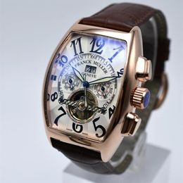 Geneva luxury leather band tourbillon mechanical men watch drop day date skeleton automatic men watches gifts FRANCK MULLE272d