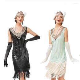 Stage Wear Vintage Latin Dance Costume Women's Adult Sexy Sequins Beaded Tassel Dress Waltz Performance