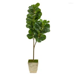 Decorative Flowers Fiddle Leaf Fig Artificial Tree In White Planter