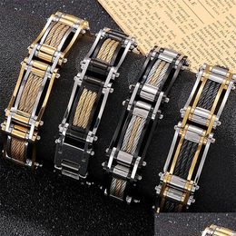 Bangle 15Mm Twist Chain Bracelet Man 18K Gold Plated Mens Bracelets On Hand Heavy Stainless Steel Mannen Armband Jewellery Accessories Dh7Kl